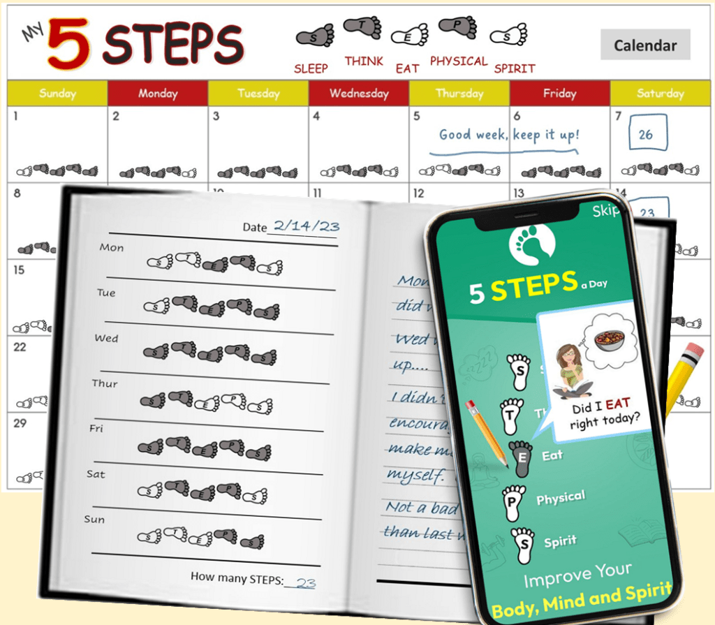 My 5 STEPS a Day journal, calendar and app